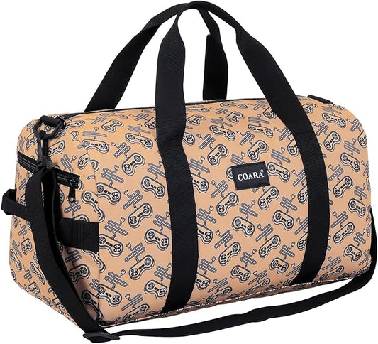 Kids Duffle Bag Overnight Bags for Boys and Girls Weekender Sleepover Carry-On Tote for Traveling Gym Sport Dance (Game Print)