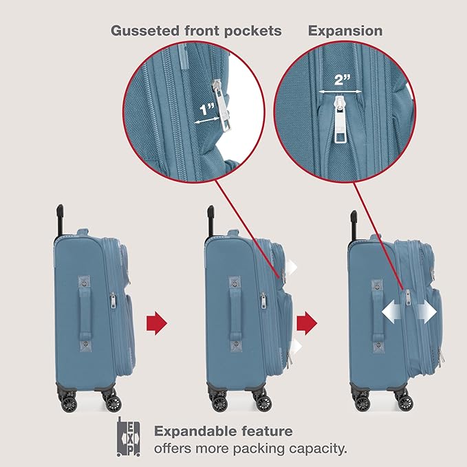 U.S. Traveler Rio Lightweight Softside Rolling Carry-on Suitcase, 4-Wheel Single, Light Blue
