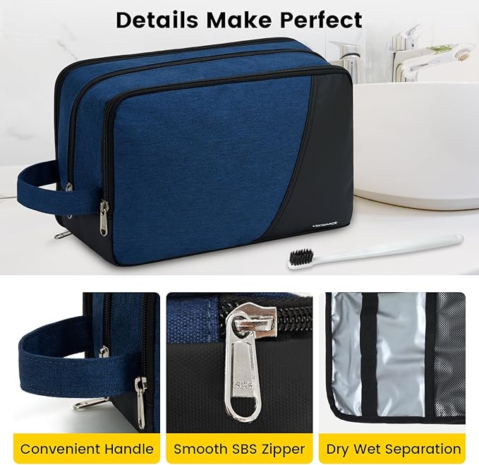 Vorspack Large Travel Toiletry Bag - Water Resistant Toiletry Bag for Men for Bathroom Toiletries Accessories Gifts - Navy Blue