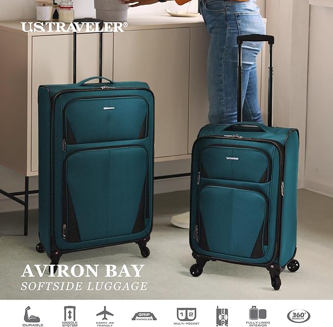 U.S. Traveler Aviron Bay Expandable Softside Luggage with Spinner Wheels, Purple, 2-Piece Set