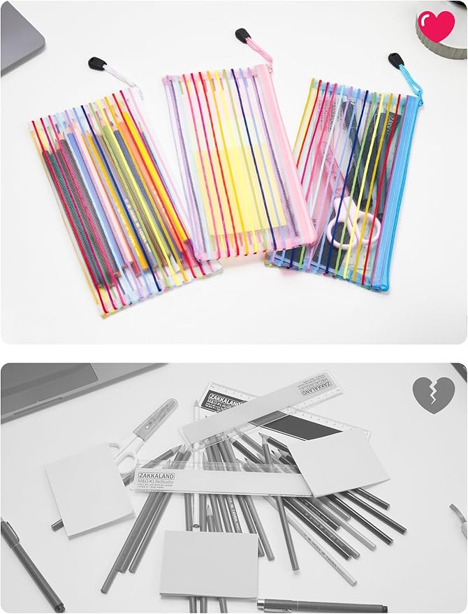 JARLINK 40 Pack 10 Colors Zipper Mesh Pouch, Storage Pencil Pouches, Multipurpose Pencil Pouch Bulk for School and Office Supplies, Cosmetics Travel Accessories, Multicolor