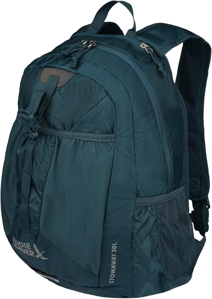 Eddie Bauer Stowaway Packable Backpack | Travel | Outdoor | Lightweight | Foldable | Durable | Ripstop Polyester | 30L - Marine