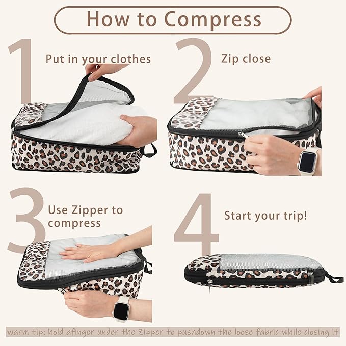 7 Pcs Compression Packing Cubes for Travel Luggage, Lightweight Suitcase Organizer Bags Set, Compression Packaging Cube for Travel Essentials, Packing Cubes for Carry on Suitcase