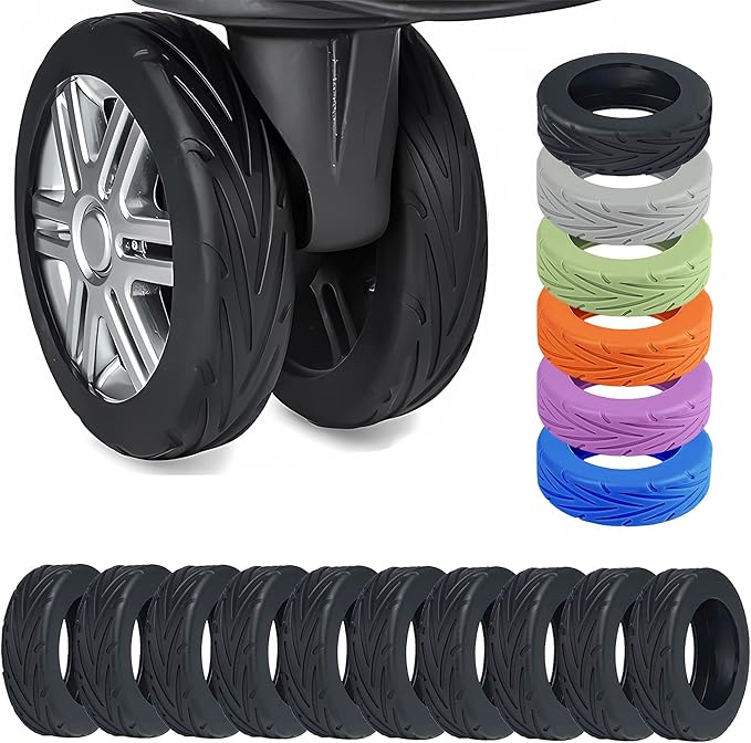 10 Pcs Luggage Wheel Covers for Suitcase, 8+2 Bonus Spares Anti-Noise Silicone Spinner Wheel Protectors, Fits 2-2.4 Inch Double Wheels, Wear-Resistant Quiet Travel Accessories (Black)