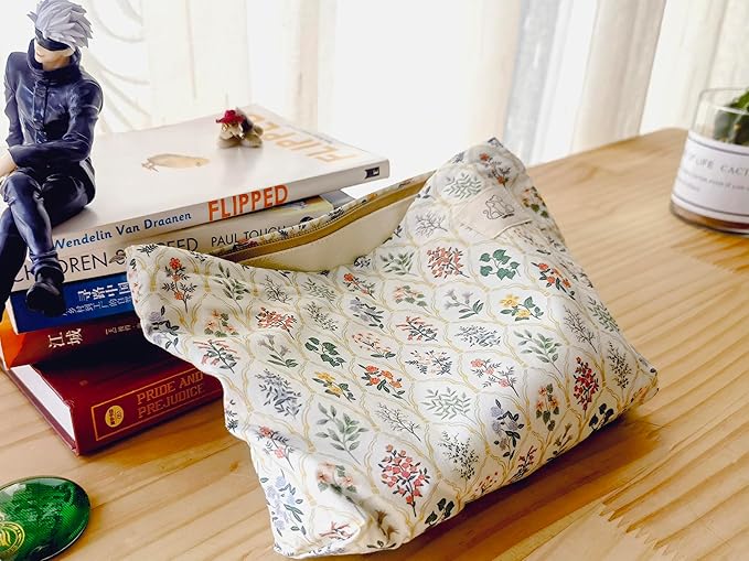 HAPPYHEIDI Large Aesthetic Floral Cotton Makeup Bag with Pocket Cute Cosmetic Travel Pouch, Make Up Organizer, Lightweigt, Zipper Closure