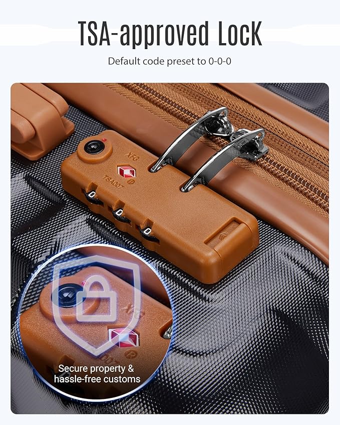 LIGHT FLIGHT Luggage Sets, 3 Piece Durable Suitcase Set with Spinner Wheels, 3 Pcs Hardside Lightweight luggage with TSA Lock, Large Checked Travel Suitcases, 20/24/28 Inch,Black/Brown