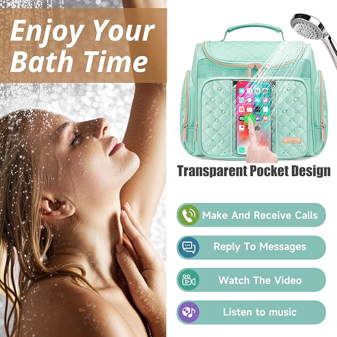 Large Toiletry Bag for Women Men,Bathroom Bag,Water Resistant Shower Bag,Makeup Bag,Portable Shower Caddy for College Dorm,Hanging Travel Toiletry Bag with Transparent Waterproof Phone Pocket