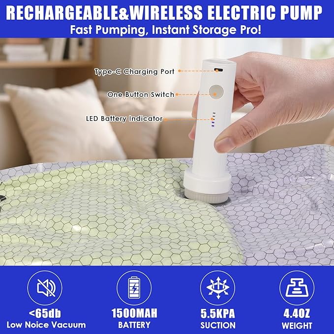 18 Pack Travel Vacuum Storage Bags with Rechargeable Wireless & Hand Pump, Portable Space Saver Bags for Travel & Home, Vacuum Compression Packing Seal for Clothes, Blankets, Seasonal Storage