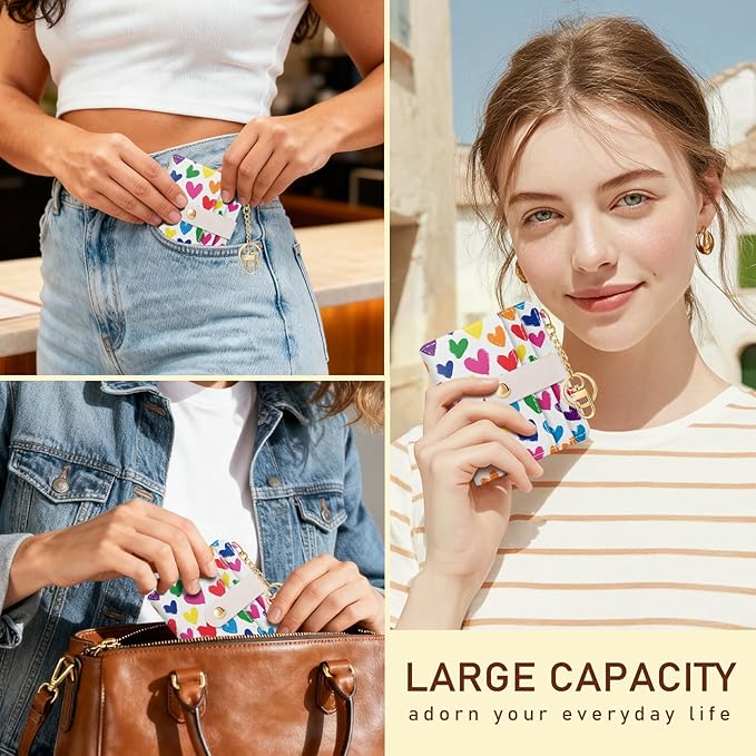 Jogjam Raining Hearts Rfid Ladies Wallet, Small Slim Thin Compact Credit Card Women Wallet, PU Leather Bifold Cash Zipper Coin Pocket ID Window for Female