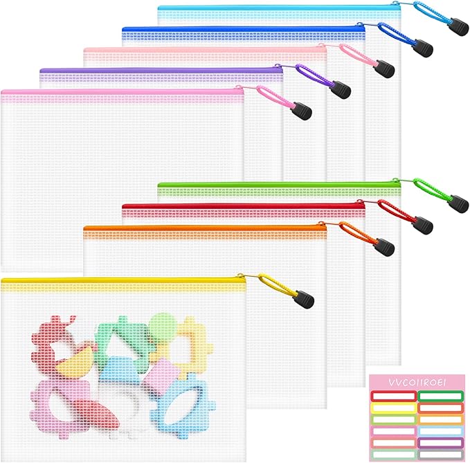 9pcs Mesh Zipper Pouch Bags Small, A5 9.5x7.2 Inches, 9 Colors Zipper Pouches for Organizing, Puzzle Storage, Travel, School, Office Supplies