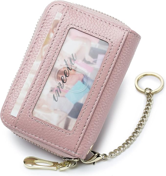 imeetu RFID Credit Card Holder, Small Leather Zipper Card Case Wallet for Women