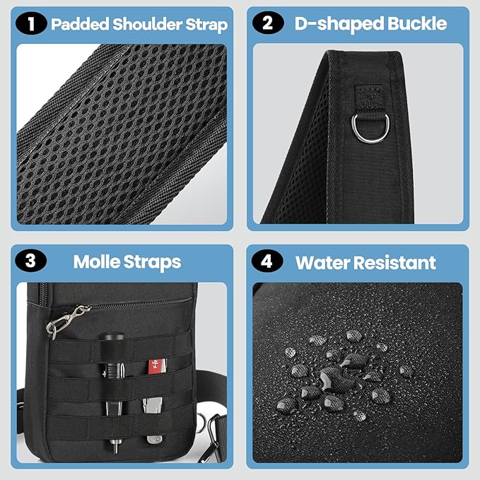 Sling Bag, Tactical Anti Theft Crossbody Bag with Zipper Lock RFID EDC Small Chest Bags for Men Women