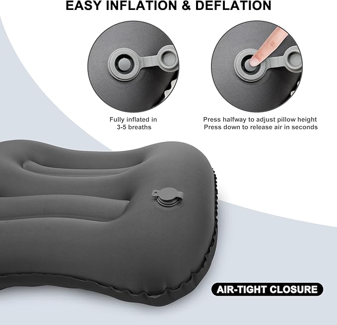 Camping Pillow with Soft Cover, Lightweight Inflatable Pillow for Neck Lumbar Support,Upgrade Backpacking Pillow,Washable Travel Air Pillows for Hiking, Backpacking, Airplane, Beach, Black