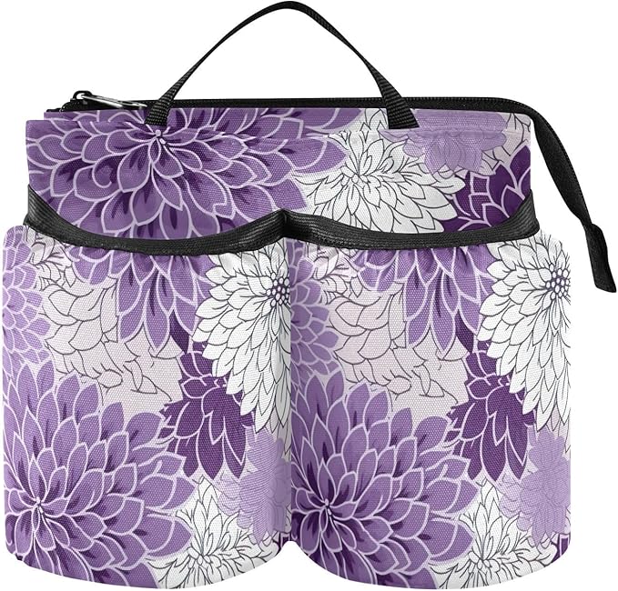 DOMIKING Watercolor Flowers Floral Purple Travel Luggage Cup Holder for Suitcase Free Hands Drink Stroller Caddy with Handle for Beverages Bottle