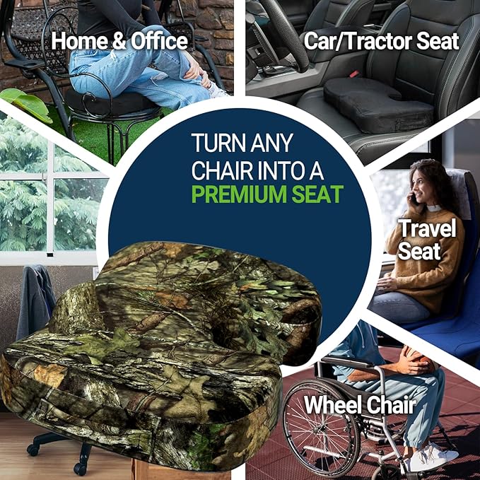 Season Guard Tailbone Pain Relief Office Chair Seat Cushion, Memory Foam Gel Seat Cushion for Sciatica Pain Relief with Washable Cover, Butt Cushion for Long Sitting, Velvet, Mossy Oak