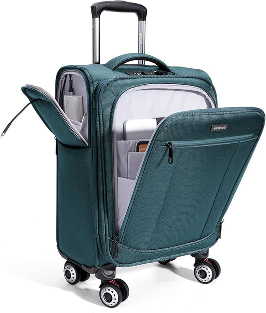 ECOHUB Carry On Luggage Airline Approved, 20 Inch Softside Carry On Suitcase with Spring Shock-Absorbing Spinner Wheels, Lightweight Travel Luggage with TSA Lock, 22x14x9 Carry-On Bag