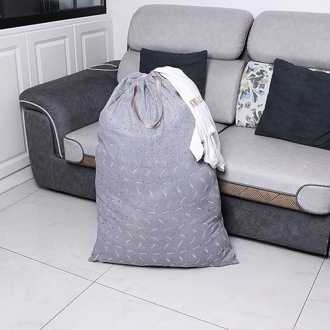 Extra Large Laundry Bag with Drawstring and Handle, Heavy Duty Travel Dirty Clothes Bag for Laundromat and Household, Durable Rip-Stop Laundry Hamper Liner, 28 x 40 Inch, Gray Match