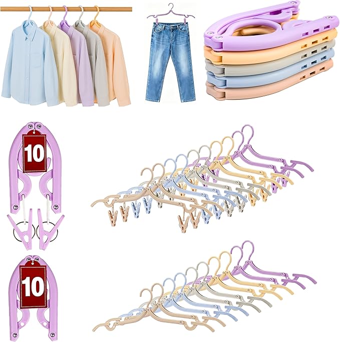 Travel Hangers, Cruise Ship Essentials Travel Essentials, Portable Cruises Must Haves 2025, Folding Hangers for Suitcase, RV Camping Airplane Europe Vacation Essential (20, Mixed)