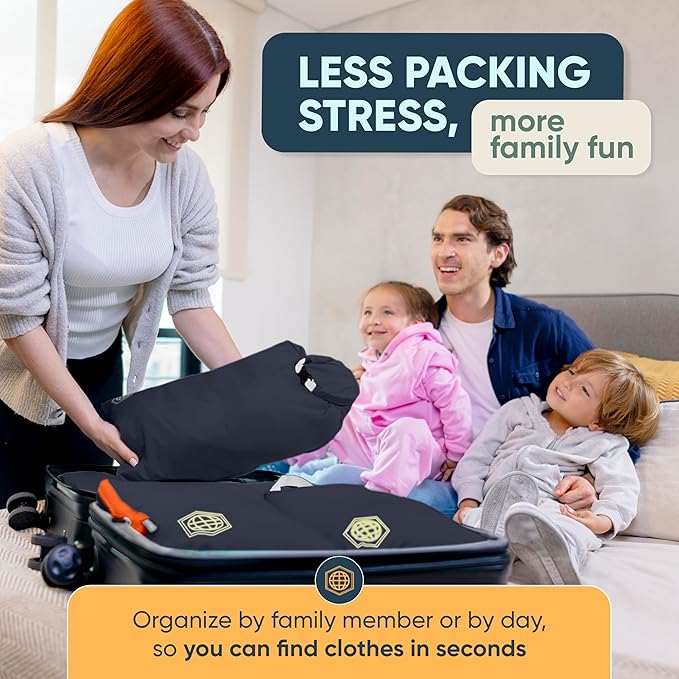 Large Compression Packing Cubes for Travel-Packing Cube Luggage Organizers 7 Piece Set for Checked Luggage-Ultralight, Expandable/Compression Bags by TRIPPED Travel Gear (Grey/Orange)
