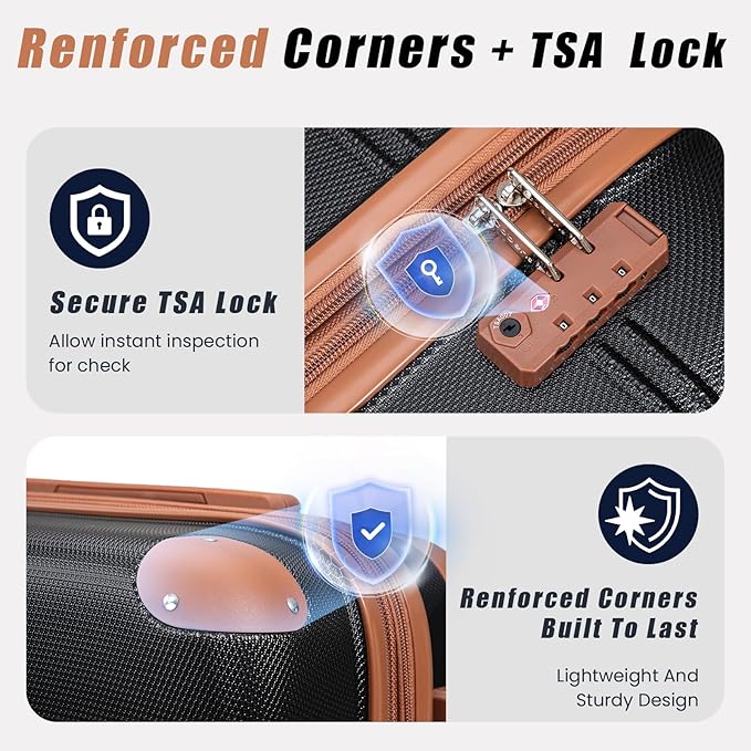 Expandable Luggage Sets 5 Piece with Detachable Spinner Wheels and TSA Lock,ABS Hard Case Suitcases with Wheels,Carry On Luggage Set