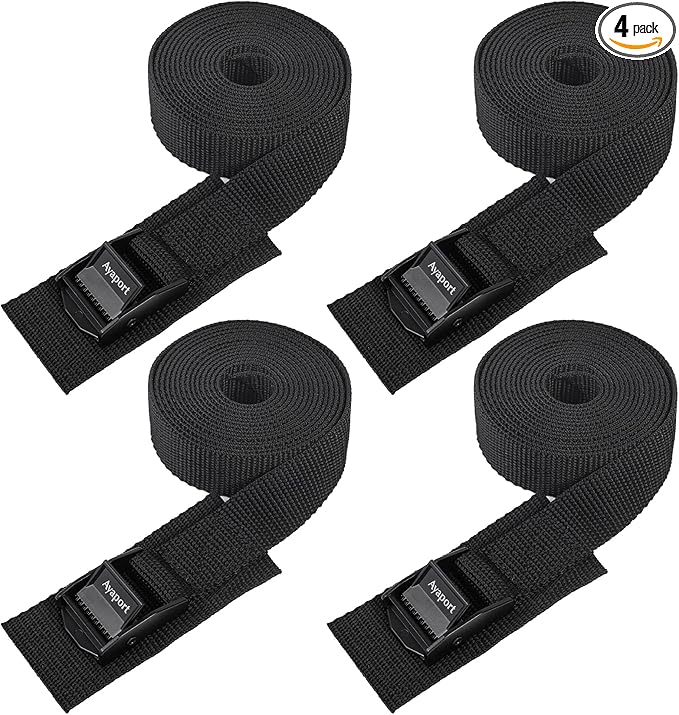 Ayaport Lashing Straps with Buckles Adjustable Cam Buckle Tie Down Cinch Strap for Packing Black 4 Pack