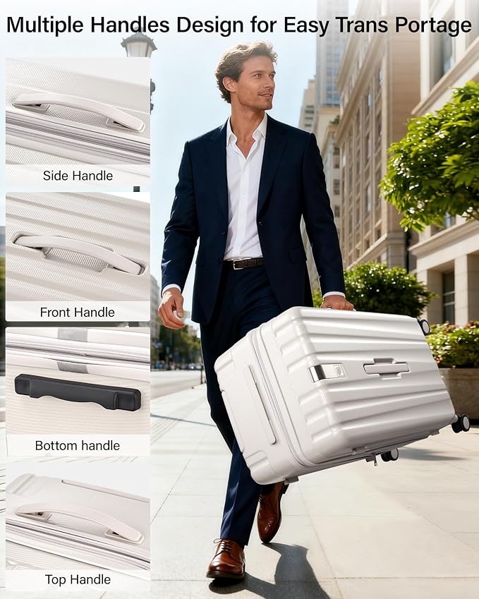 Hanke 24 Inch Plus Expandable Luggage Large Suitcases with Wheels, Medium Checked Luggage Hard Shell Suitcases, PC Trunk Luggage Extra Large Suitcase with Lock for Women Men(Ivory White)
