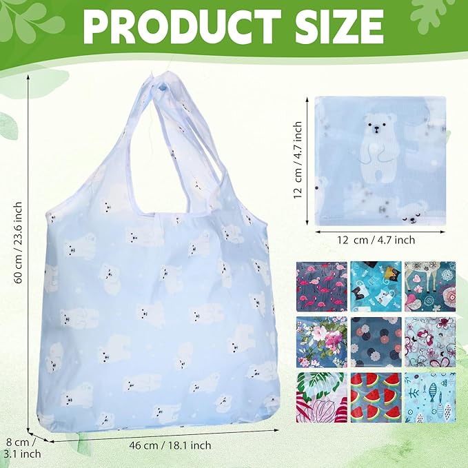 Paterr 50 Pack Reusable Foldable Grocery Bags 10 Patterns Bulk Shopping Totes Pocket Size Bags for Supermarket
