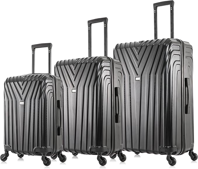 InUSA VASTY Luggage with Spinner Wheels | Durable Lightweight Hardshell Suitcase,Travel Sets with Handle and Trolley | (20in, 24in, 28in) 3 Piece Luggage Set | Black