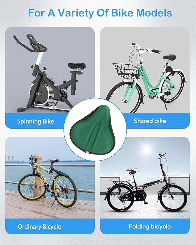 CUNCUI Gel Bike Seat Cover, Bicycle Seat Covers, Adjustable Bike Seats Cushion for Women Men Comfort Compatible, Suitable for Outdoor and Indoor (11x10 inch)-Green