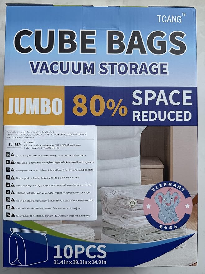 10 Pack Jumbo Vacuum Storage Bags with Hand Pump, Sturdy Leak-Free Vacuum Seal Bags, 80% Space Saver Vacuum Seal Bags for Clothing, Pillows, Bedding, Blankets, Comforters, Travel Luggage - Jumbo