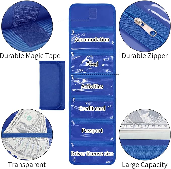 VOCHIC Money Wallet, Money Organizer for Cash with 6 Zippered Pocket Multipack Money Pouch, Cash Bill Organizer, Money Bag Small Travel Money Holder for Budgeting, Receipt and Tips