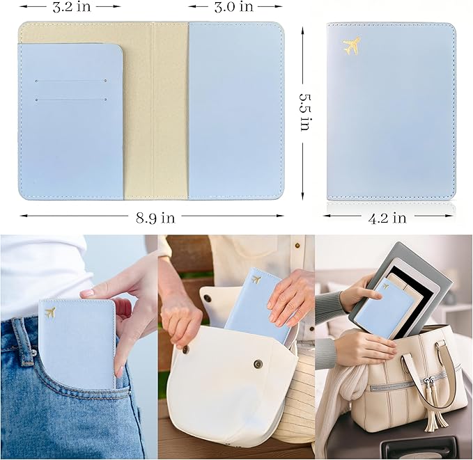 Passport Holder for Travel Essentials,RFID Blocking Passport Cover Case for Travel Accessories,Travel Wallet for Women Men (Light Blue)