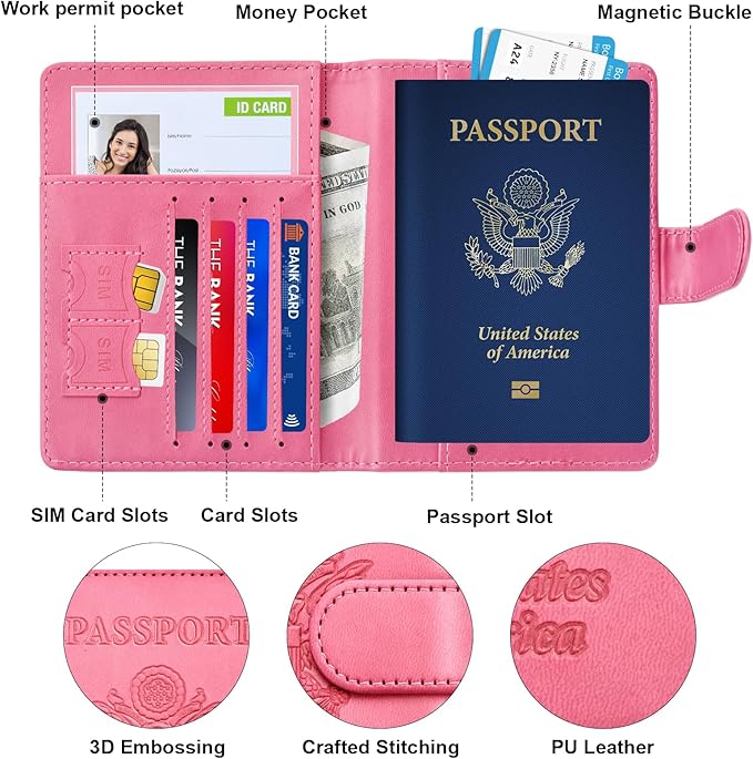 Herain Passport Holder for Travel Cruise Essentials, 2 Pcs Passport Cover Wallet Case Travel Gifts Women Men Family, RFID Passports Book Card Holders Travels Accessories Must Haves