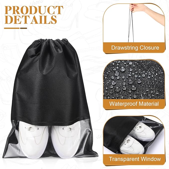 Sadnyy 50 Pcs Black Shoe Bags for Travel Large Non Woven Drawstring Shoes Organizers Pouch for Packing Portable Storage Bags Carrier for Women Men Travel Storage, 12.6x17.3 Inches