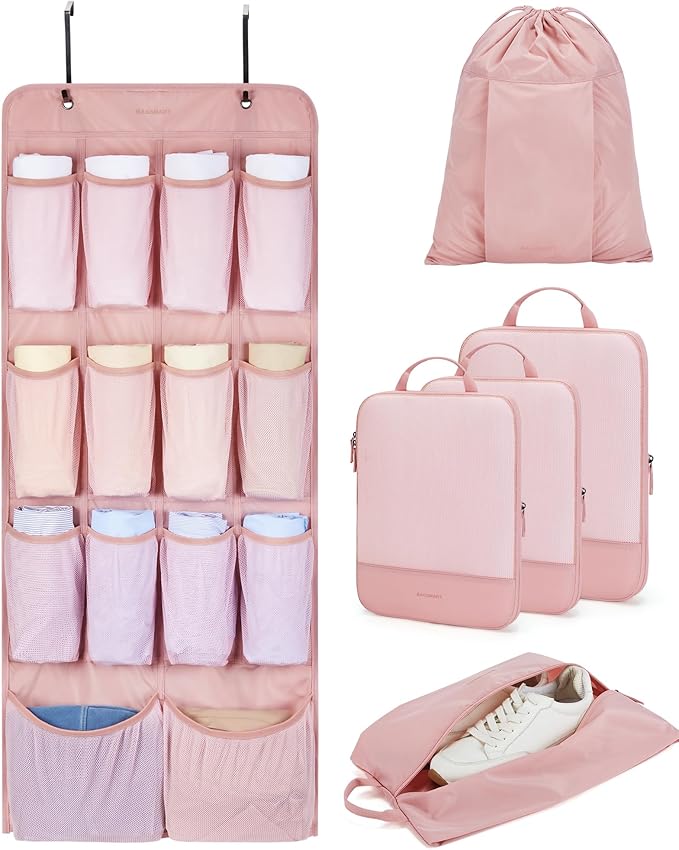 BAGSMART Hanging Compression Packing Cubes for Closet Organizers And Storage, 6 Set Suitcase Organizer Bags Set, Cruise Travel Essentials for Women | Hanging, Compression, Packing Cubes, for Women