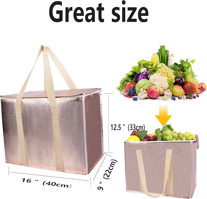 insulated picnic bag extra cooler Grocery shopping bags, Reusable, Heavy Duty, zipped zipper,Collapsible,tote,for men,women,for car,Recycled Golden XL-Large
