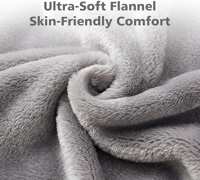Travel Blanket with Carry Bag, Lightweight Wearable Airplane Blanket, Soft Packable Throw for Travel & Office Light Grey