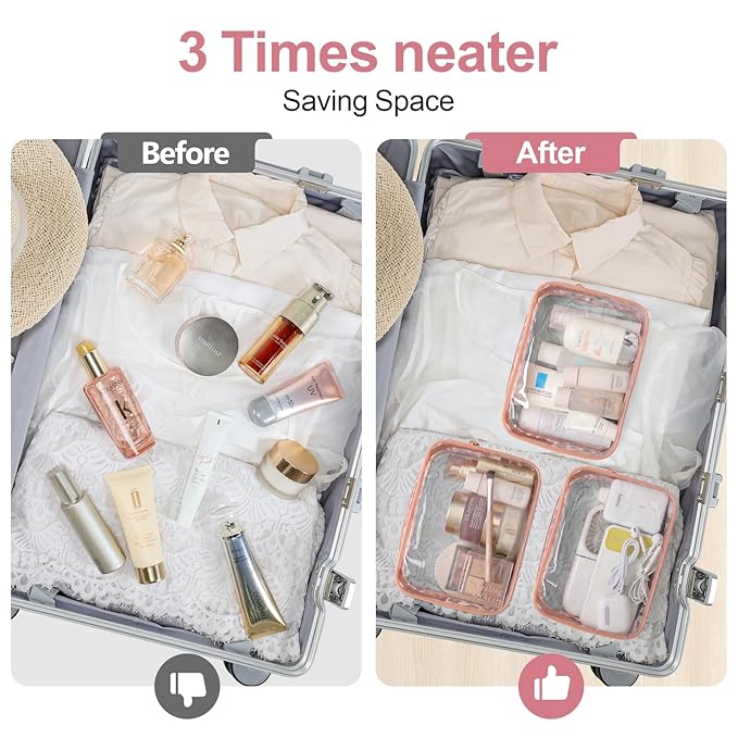 F-color TSA Approved Toiletry Bag 3 Pack Medium - Clear Makeup Bag Travel Quart Size for Women Men, Clear Cosmetic Bag Airport Airline Compliant Carry on Bag, Leopard Print