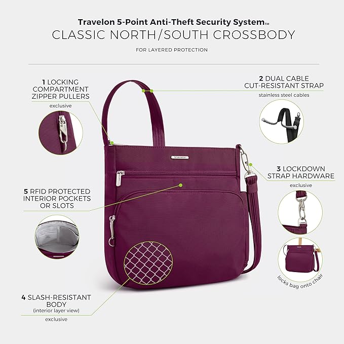 Travelon Anti-Theft Classic North/South Crossbody Bag