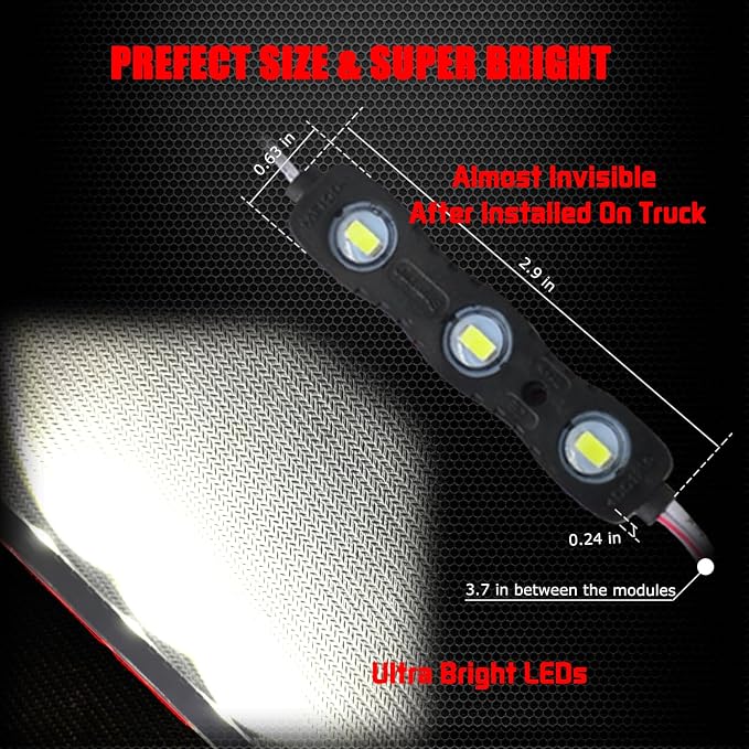 Ampper White LED Rock Light for Bed Track, 60 LEDs Cargo Pickup Truck Bed Lighting Kit W/Switch Fuse for Truck Bed, Foot Wells, Under Car, Rail Light and More (20 Pcs)
