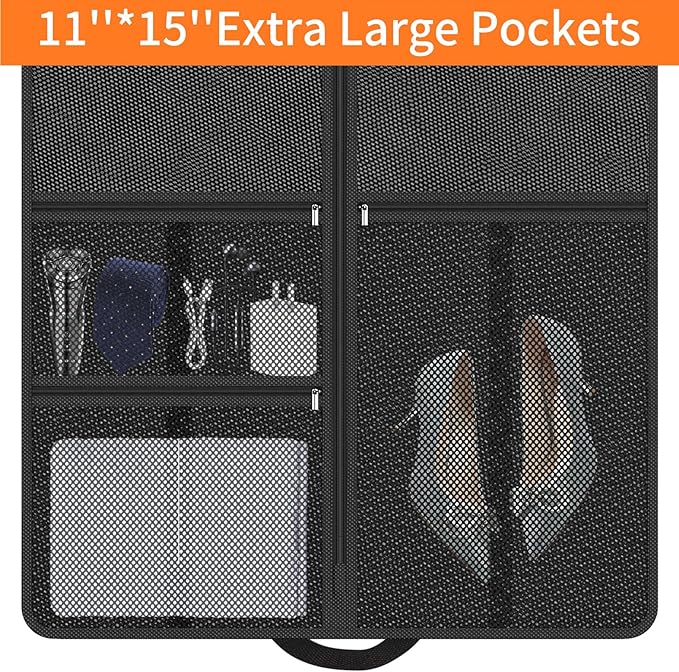 Suit Garment Clothes Travel Bag: 63 inch Lightweight Foldable Black Short Fabric Breathable - Hanging Storage Cover Pockets Zipper for Women - Wardrobe Carry Coat Jacket Uniform Tuxedo Shirt