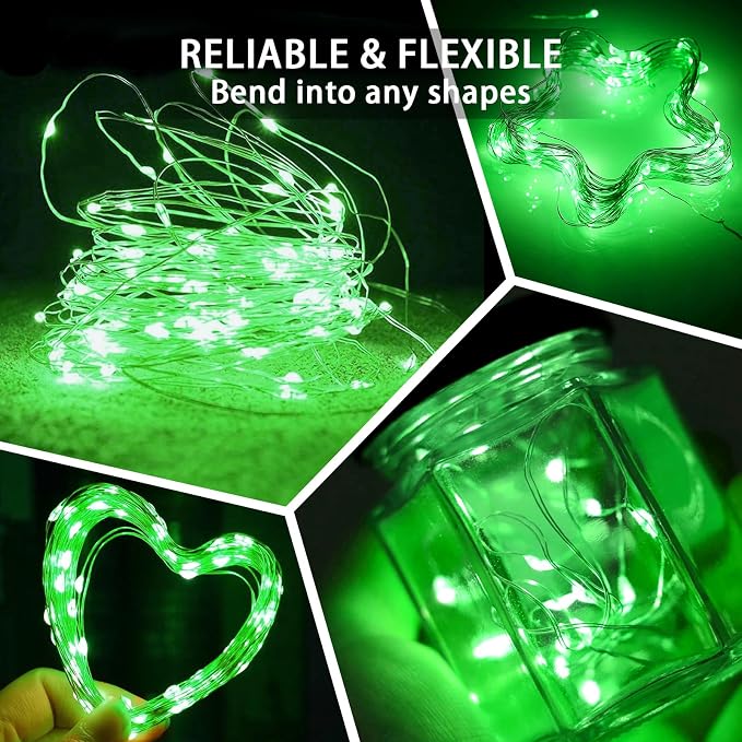 12 Pack Green Fairy Lights 7Ft 20 LED Twinkle String Lights 3 Modes Battery Operated Waterproof Firefly Starry for Mason Jar Table Centerpieces Halloween Christmas St. Patrick's Day
