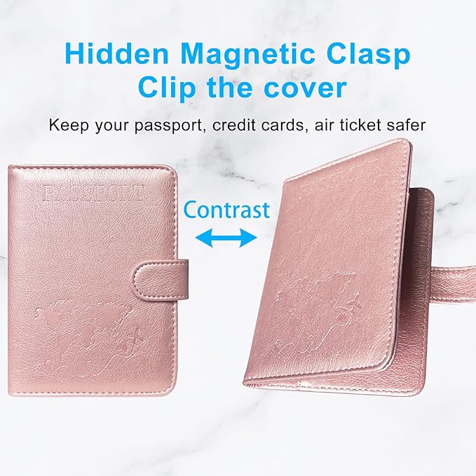 ACdream Passport Holder for Travel Essentials, Rfid Blocking Passport Wallet Cover Case for Travel Must Haves Accessories, Book Holders for Women/Men- Rose Gold