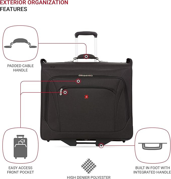 SwissGear 7895 Premium Rolling Garment Bag, Bonus Hanging Feature, Men's and Women's, Carry-on Luggage - Grey Heather