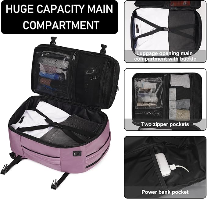 ECOHUB Travel Backpack 18x14x8 Spirit Airlines Personal Item Bag Carry On Backpack 13 Pockets Large Work Casual Daypack for men Airline Approved Waterproof Gym Backpacks with Charging Port, Pink
