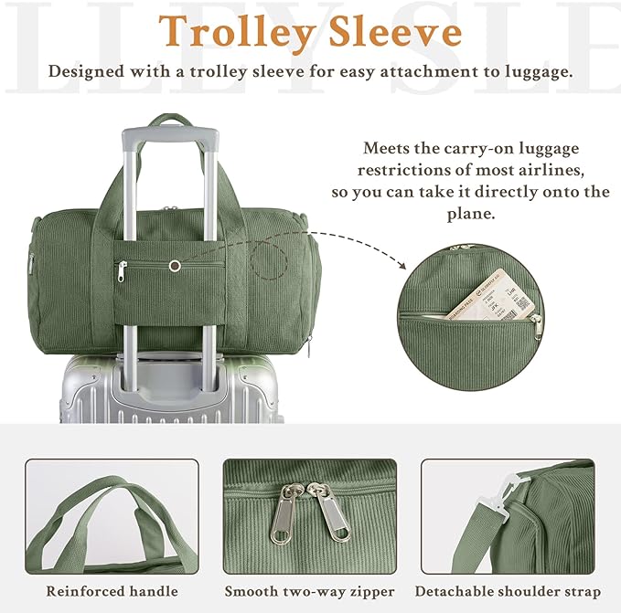 2PCS Cute Gym Bag for Girls, Corduroy Duffle Bag with Wet Pocket & Shoe Compartment and item bag, Duffle Bag for Travel, Sports, Fitness & Workout