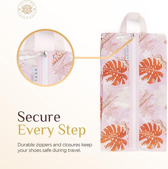 Shoe Bags for Travel - Footwear Organizer for Suitcases, Gym, Work Trips (Pink Tiger)