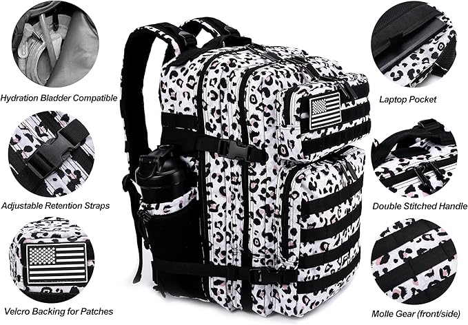LHI Military Tactical Backpack for Men and Women 45L Army 3 Days Assault Pack Bag Large Rucksack with Molle System - Leopard
