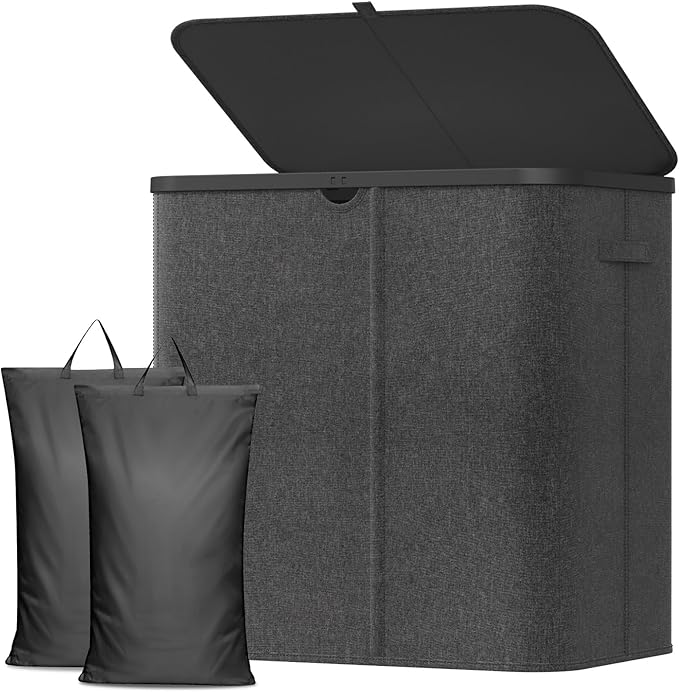 Lifewit 145L Large Laundry Basket with Lid, Laundry Hamper with Plastic Handles and Removable Bag, Foldable Tall Dirty Clothes Hampers for Laundry for Laundry Room, Bedroom, Bathroom, Dorm, Dark Gray