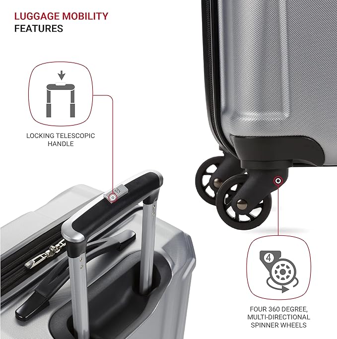 SwissGear 3750 Hardside Luggage with Spinner Wheels, Silver, Checked-Medium 23-Inch